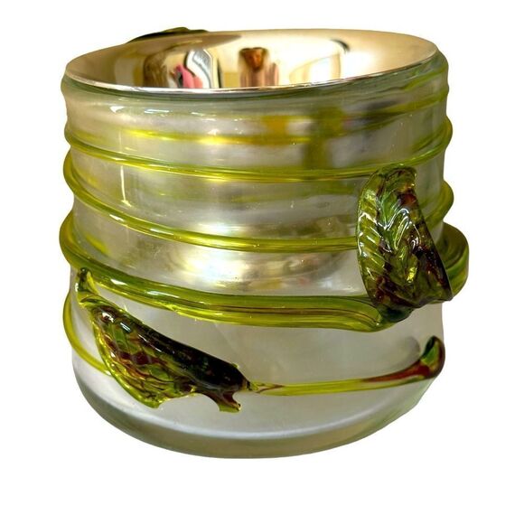 Hand Blown Caged Glass Silver Chalice Bowl Candy Treats Nuts Fancy 2 Piece Set - Picture 4 of 9